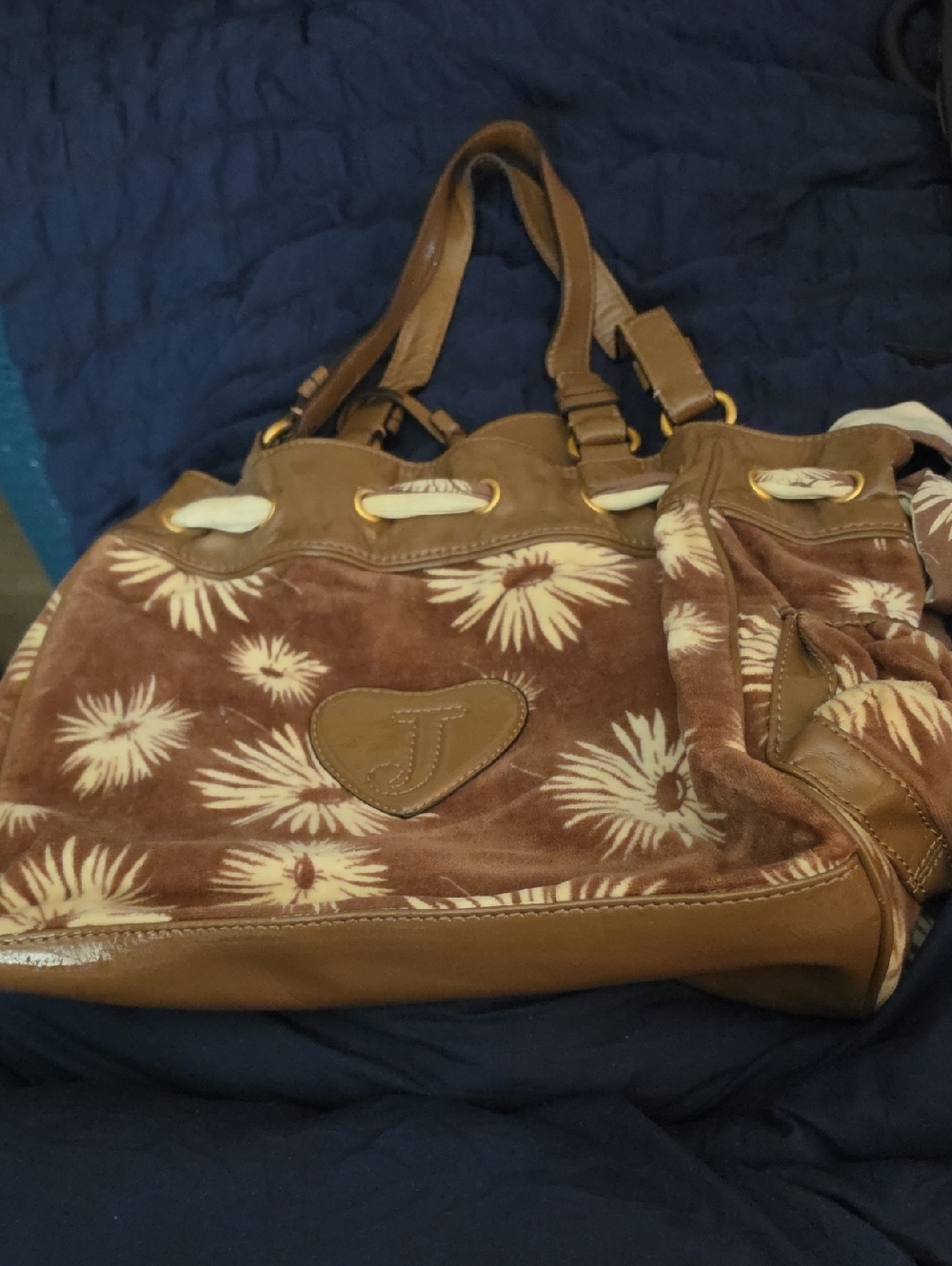Juicy Couture Brown Floral Velour Shoulder Bag